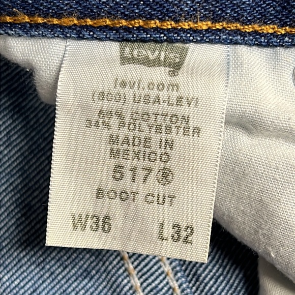 Levis 517 Jeans Mens 36x32 Blue Denim Bootcut Fit Dark Stone Wash Red Tab Cotton - Picture 7 of 14